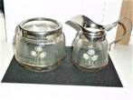 antiek glazen melk en suiker stel jaren 20, nikkel VINTAGE, Verzenden, Overige typen, Overige stijlen, Glas