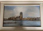 Olieverfschilderij Gezicht op Dordrecht op paneel, Antiek en Kunst, Ophalen of Verzenden