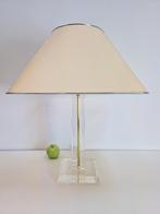 Vintage tafellamp plexiglas messing Italië ‘70 regency lamp, Minder dan 50 cm, Metaal, Gebruikt, Vintage