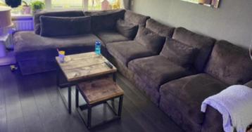 XXL ribstof grote lounge hoekbank bruin beschikbaar voor biedingen