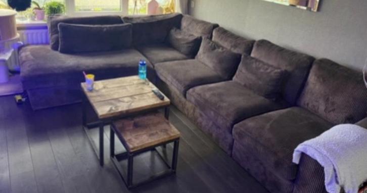 XXL ribstof grote lounge hoekbank bruin, Huis en Inrichting, Banken | Bankstellen, Zo goed als nieuw, Vierpersoons of meer, Ophalen