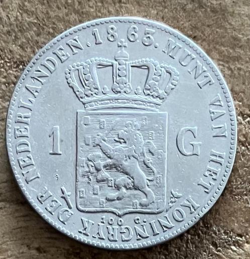 nette 1 gulden 1863 Willem III (2), Postzegels en Munten, Munten | Nederland, Losse munt, 1 gulden, Koning Willem III, Zilver