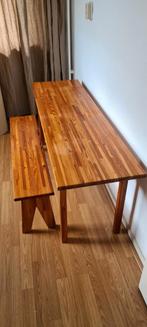 Handgemaakte eiken tafel en bankje, Huis en Inrichting, Tafels | Eettafels, Ophalen, Gebruikt, Rechthoekig, 50 tot 100 cm