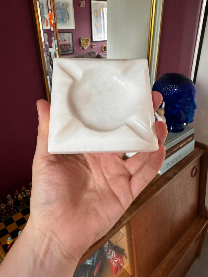 Vintage Marmeren Asbak - Wit, Glinsterend, Antiek en Kunst, Antiek | Woonaccessoires, Ophalen of Verzenden