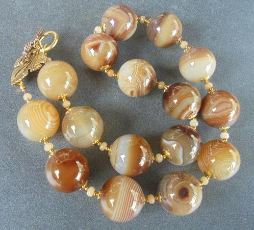 handwerk prachtige ketting met grote bollen, Sieraden, Tassen en Uiterlijk, Kettingen, Nieuw, Steen of Mineraal, Bruin, Met edelsteen