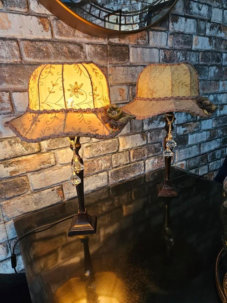 Baroque hoedlampen creme overlopen naar licht bruin, Huis en Inrichting, Lampen | Tafellampen, 50 tot 75 cm, Ophalen of Verzenden