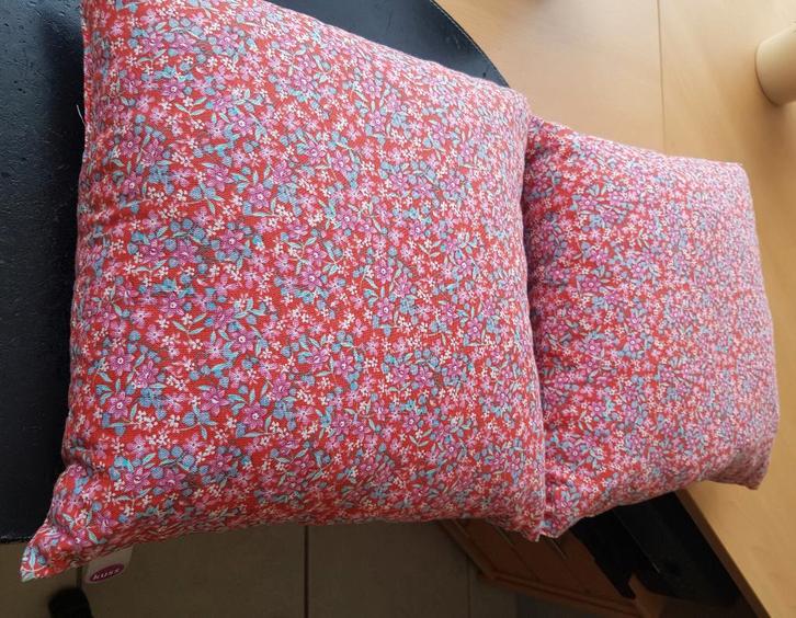 2 leuke fleurige sierkussens  (Kuss), Huis en Inrichting, Woonaccessoires | Kussens, Zo goed als nieuw, Roze, Vierkant, Ophalen