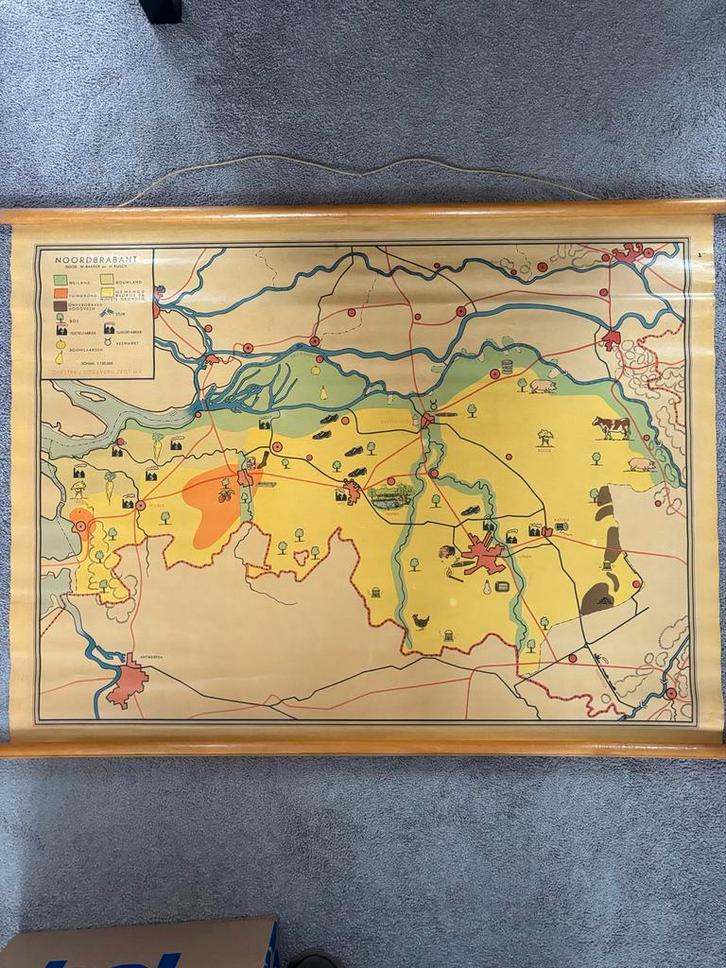 Oude Schoolplaat Noord-Brabant, Antiek en Kunst, Antiek | Schoolplaten, Aardrijkskunde, Ophalen of Verzenden