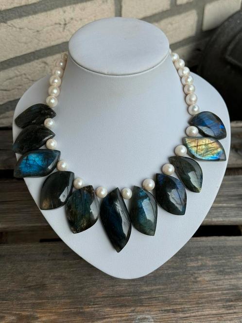 Labradoriet , zoetwater Parel ketting, Sieraden, Tassen en Uiterlijk, Edelstenen, Nieuw, Ophalen of Verzenden