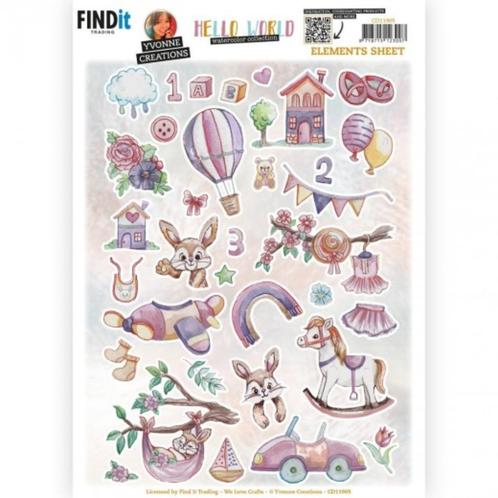 Yvonne Creations CD11905 Hello World elementen knipvel A4, Hobby en Vrije tijd, Kaarten | Zelf maken, Nieuw, Knipvel, Kind, Ophalen of Verzenden