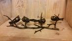 4 VOGELS OP TAK / BRONS / WANDHANGER / horizontaal, Dierenbeeld, Nieuw, Info@huisentuindecoratiemarie.nl, Huis en tuin decoratie marie