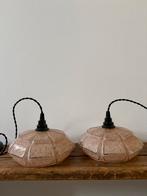 Franse hanglamp set, clichy glas, art deco lamp, roze, Antiek en Kunst, Ophalen of Verzenden