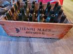 Henri Maes Brugge vintage krat gevuld met oude flessen, Verzamelen, Biermerken, Overige merken, Gebruikt, Flesje(s), Ophalen