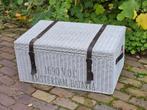 Oude rieten witte hutkoffer, mand brocante vintage kist, Ophalen of Verzenden