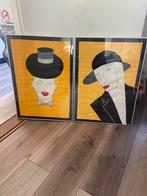 2 Modern Schilderij Vrouw met Hoed, Antiek en Kunst, Ophalen of Verzenden