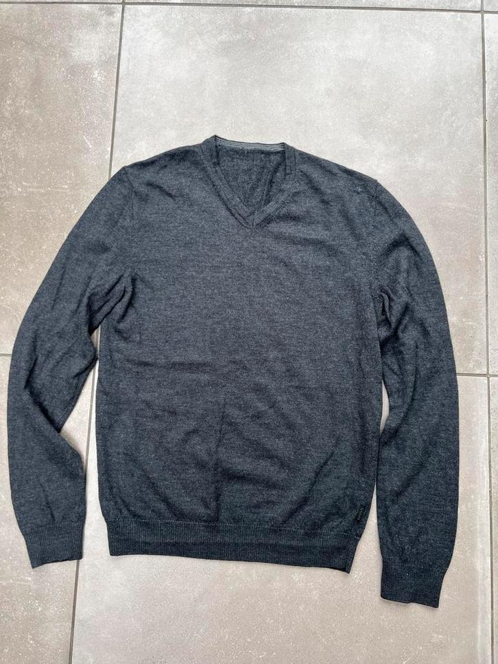 HUGO BOSS 100% WOL FIJN GEBREIDE ANTRACIET WOLLEN TRUI M, Kleding | Heren, Truien en Vesten, Zo goed als nieuw, Maat 48/50 (M)