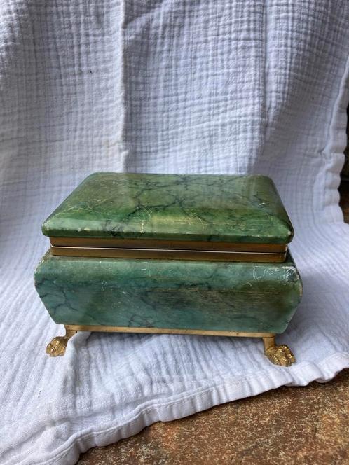 Vintage Sieradenkistje Imitatie Albast Gouden Accenten, Antiek en Kunst, Antiek | Woonaccessoires, Ophalen of Verzenden