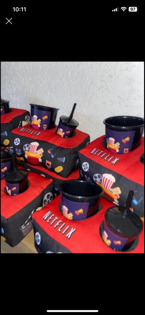 3 film kussens met popcorn bakje - Handgemaakt!, Jongetje of Meisje, Wit, Nieuw, Ophalen of Verzenden