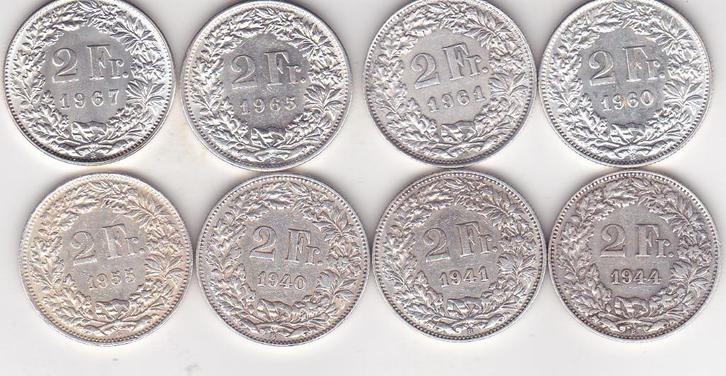 ZWITSERSE FRANKEN 8 STUKS Zilver, Postzegels en Munten, Munten | Nederland, Vóór koninkrijk, Zilver, Verzenden