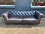 Stoere Chesterfield bank vintage zwart GRATIS BEZORGD!, Ophalen of Verzenden, Gebruikt, 75 tot 100 cm, Leer