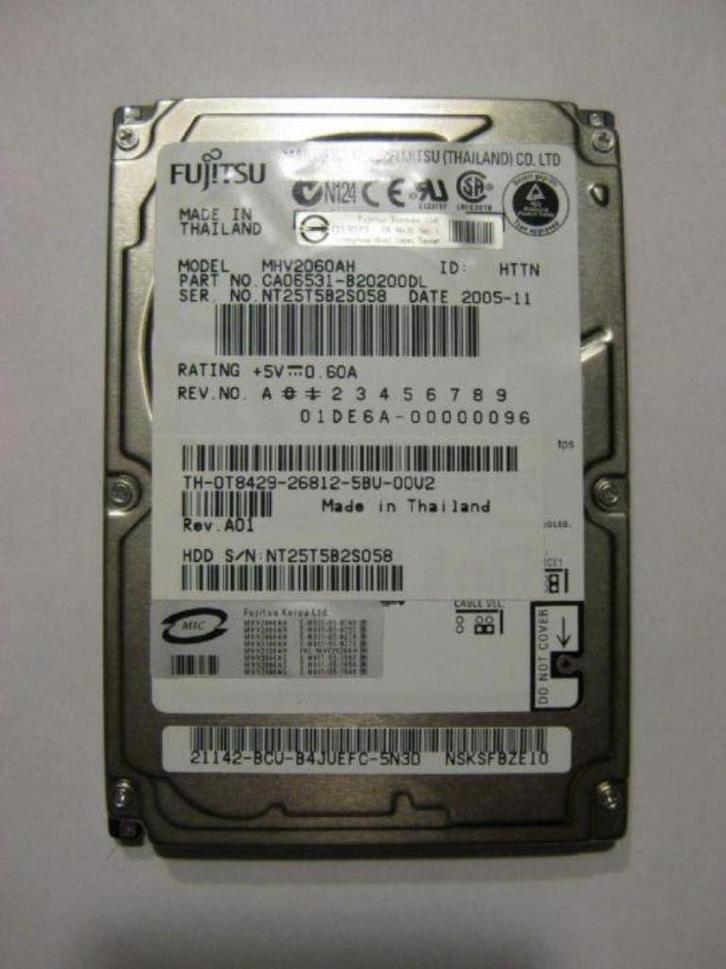 Fujitsu 60GB 5400rpm 2,5" IDE laptop harddisk, Computers en Software, Harde schijven, Gebruikt, Laptop, Intern, HDD, IDE, Ophalen of Verzenden