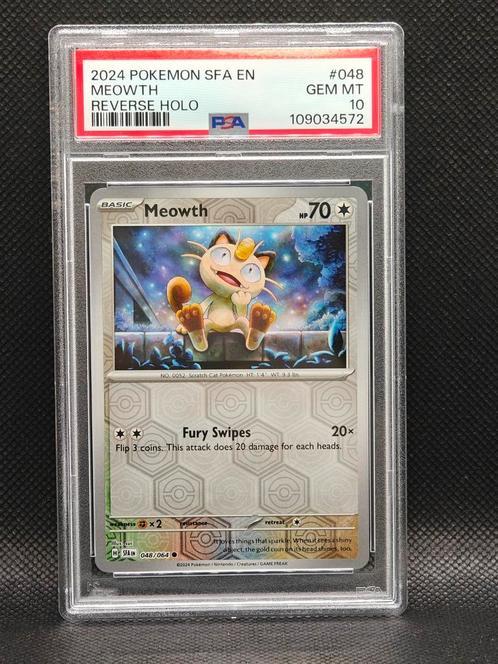 PSA 10 GEM MINT Meowth reverse holo 048, Hobby en Vrije tijd, Verzamelkaartspellen | Pokémon, Zo goed als nieuw, Losse kaart, Ophalen