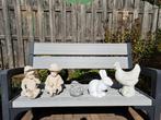 Betonnen tuinbeelden konijn vogel kip jongetje meisje, Ophalen of Verzenden, Beton, Dierenbeeld