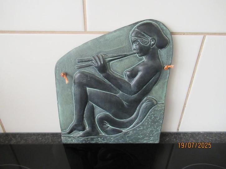 OUDE PLAQUETTE FLUITSPELER-ART DECO STIJL -GREECE/GRIEKELAND, Antiek en Kunst, Kunst | Overige Kunst, Ophalen of Verzenden
