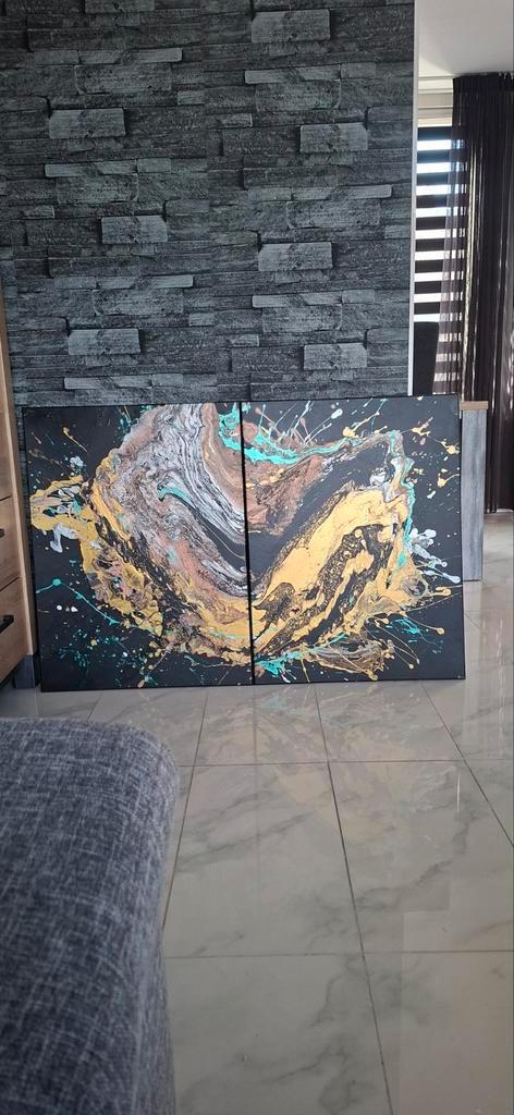 Schilderij abstract - 2-luik, 120x80 cm, Antiek en Kunst, Kunst | Schilderijen | Abstract, Ophalen of Verzenden