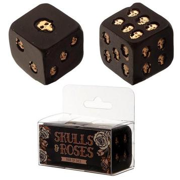 Skulls and Roses Set van 2 zwarte goud schedel dobbelstenen.