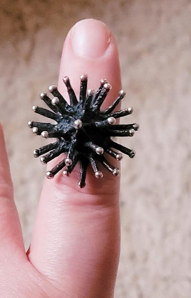 Fantastische brutalistische zilveren Modernist Spoetnikring, Sieraden, Tassen en Uiterlijk, Ringen, Zo goed als nieuw, Dame, 18 tot 19