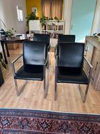 Goossens eetkamerstoelen 4 stuks Neo zwart leer/rvs, Huis en Inrichting, Stoelen, Ophalen, Zwart, Zo goed als nieuw, Metaal