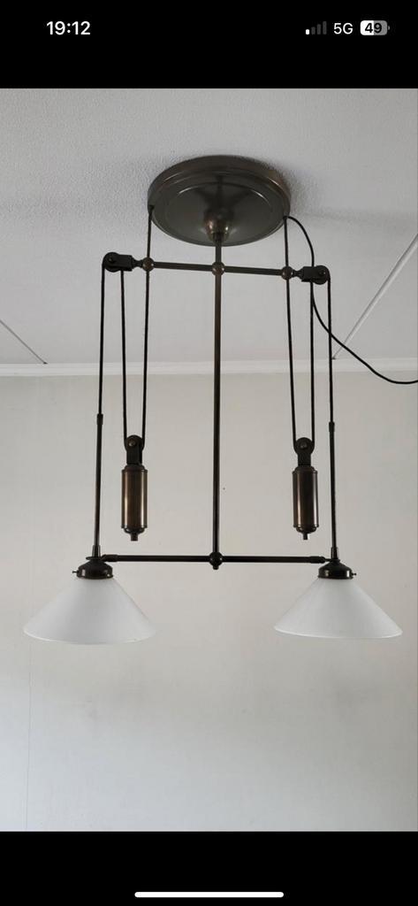 Katrol plafond lamp, Huis en Inrichting, Lampen | Hanglampen, Gebruikt, 75 cm of meer, Glas, Metaal, Overige materialen, Ophalen