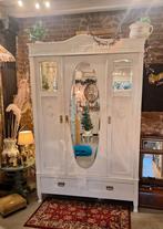 Brocante denontabele linnenkast met spiegels, Ophalen, 50 tot 75 cm, Glas, 200 cm of meer