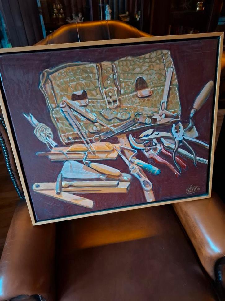 Vaders Gereedschap - Olieverfschilderij Fien Aleman, Antiek en Kunst, Kunst | Schilderijen | Klassiek, Ophalen of Verzenden