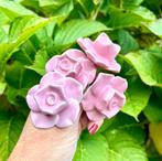 Kastknopjes roze bloem rozen kastknop porselein ladeknopjes, Ophalen of Verzenden, Gebruikt