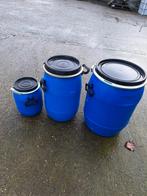 Te koop, blauwe tonnen tonnetjes 10 30 40 en 60 liter, Minder dan 75 liter, Ophalen