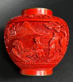 Chinese Cinnabar Lacquer Jar Palace Scene, Antiek en Kunst, Ophalen of Verzenden