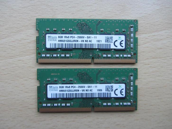 2x Hynix 8GB PC4-21300 DDR4-2666MHz non-ECC Unbuffered CL19, Computers en Software, RAM geheugen, Zo goed als nieuw, Laptop, 8 GB