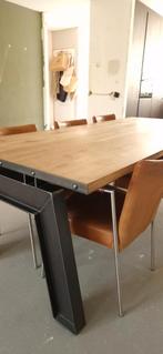Blank stalen tafelpoten met massief eiken blad 2.30 lang, Huis en Inrichting, Tafels | Eettafels, Ophalen, 200 cm of meer, 50 tot 100 cm