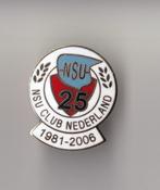 NSU Motor Club Nederland 25 jaar pin logo, Verzamelen, Speldjes, Pins en Buttons, Gebruikt, Niet vindbaar, Niet vindbaar, Speldje of Pin