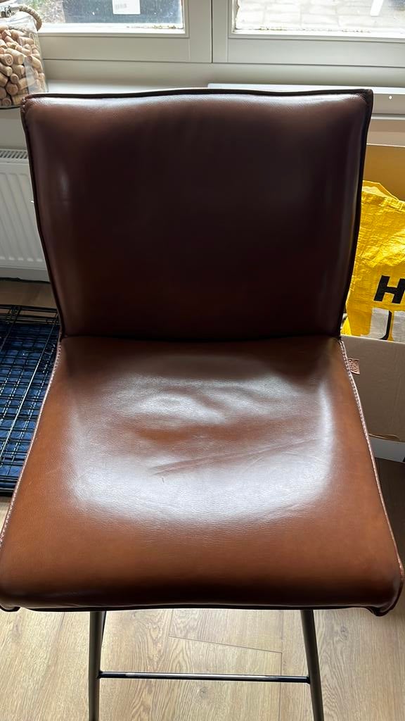 2 barkrukken Enzo Luca, Twee, Bruin, Leer, Ophalen of Verzenden