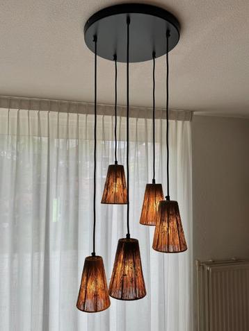 Hanglamp 5-lamps plafondlamp zwart met touw