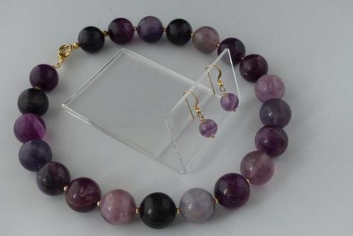 FLUORIET 18 mm ketting/oorhanger-set, Sieraden, Tassen en Uiterlijk, Kettingen, Nieuw, Met edelsteen, Verzenden