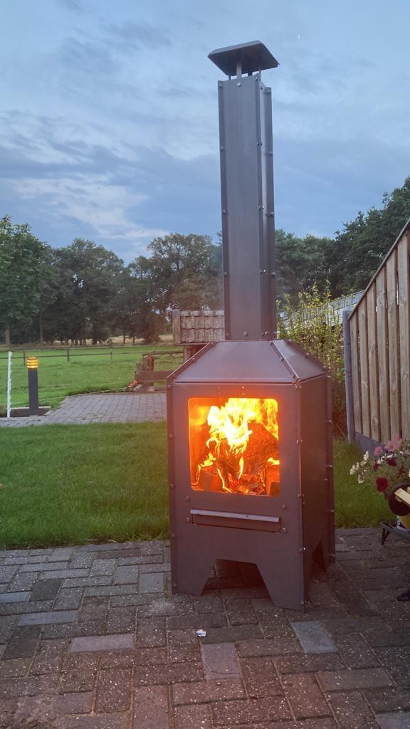 Stoere buitenkachel van Cortenstaal HERFSTACTIE!!, Huis en Inrichting, Kachels, Nieuw, Vrijstaand, Houtkachel, Hout, Ophalen