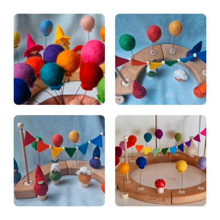 Jaarring wolvilt ballon Vrije School Seizoenstafel steker, Hobby en Vrije tijd, Vilt, Verzenden