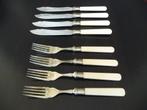 Engels EPNS verzilverd 4 persoons visbestek met benen heften, Antiek en Kunst, Ophalen