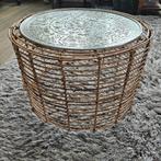 Rieten bijzettafel met metalen blad, Ophalen, Minder dan 45 cm, Metaal of Aluminium, Rond