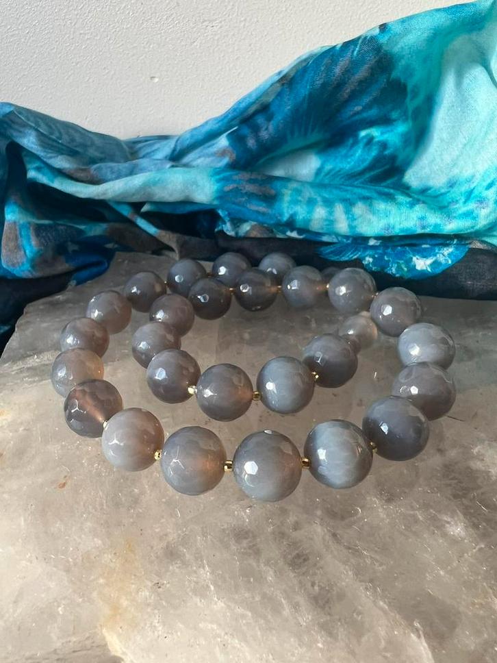 Agaat Botswana grijs beschermt vertrouwen zuivert daadkracht, Sieraden, Tassen en Uiterlijk, Kettingen, Nieuw, Grijs, Met edelsteen