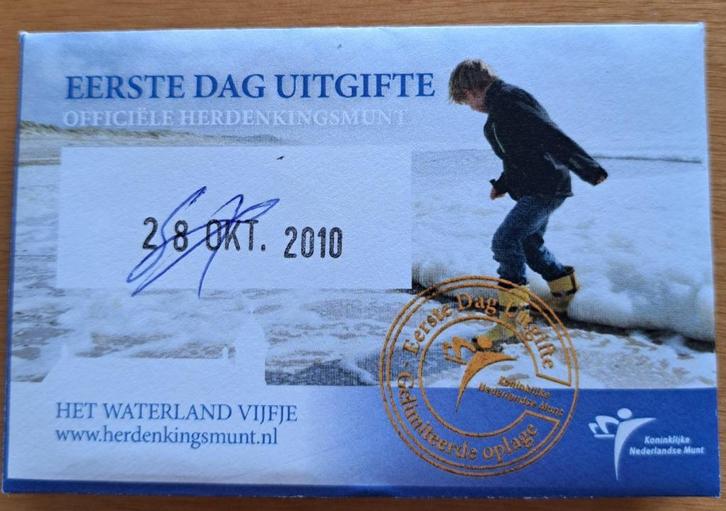 Eerste Dag Uitgifte coincard Waterland Vijfje 2010, Postzegels en Munten, Munten | Nederland, Euro's, Koningin Beatrix, Zilver